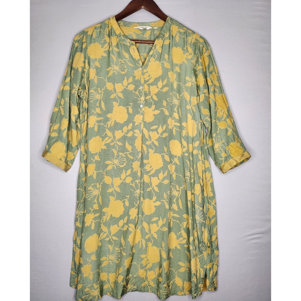Marigold Lane Green Printed‎ Tunic Top Large Green/Yellow 100% Viscose